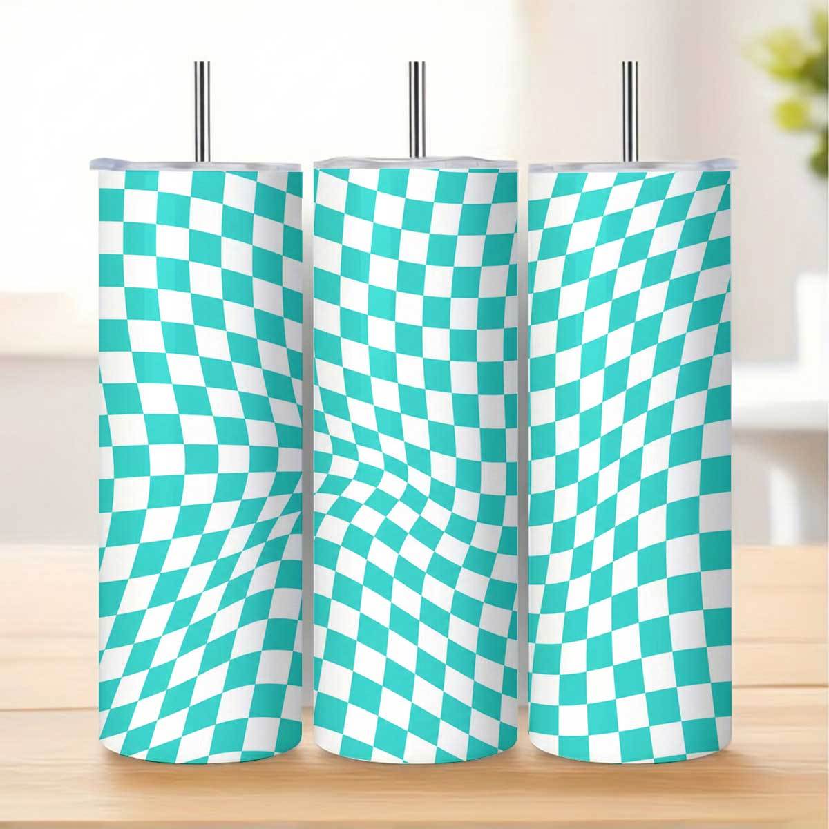 Tumbler 20Oz White - 1pc 20oz Teal And White Checkered