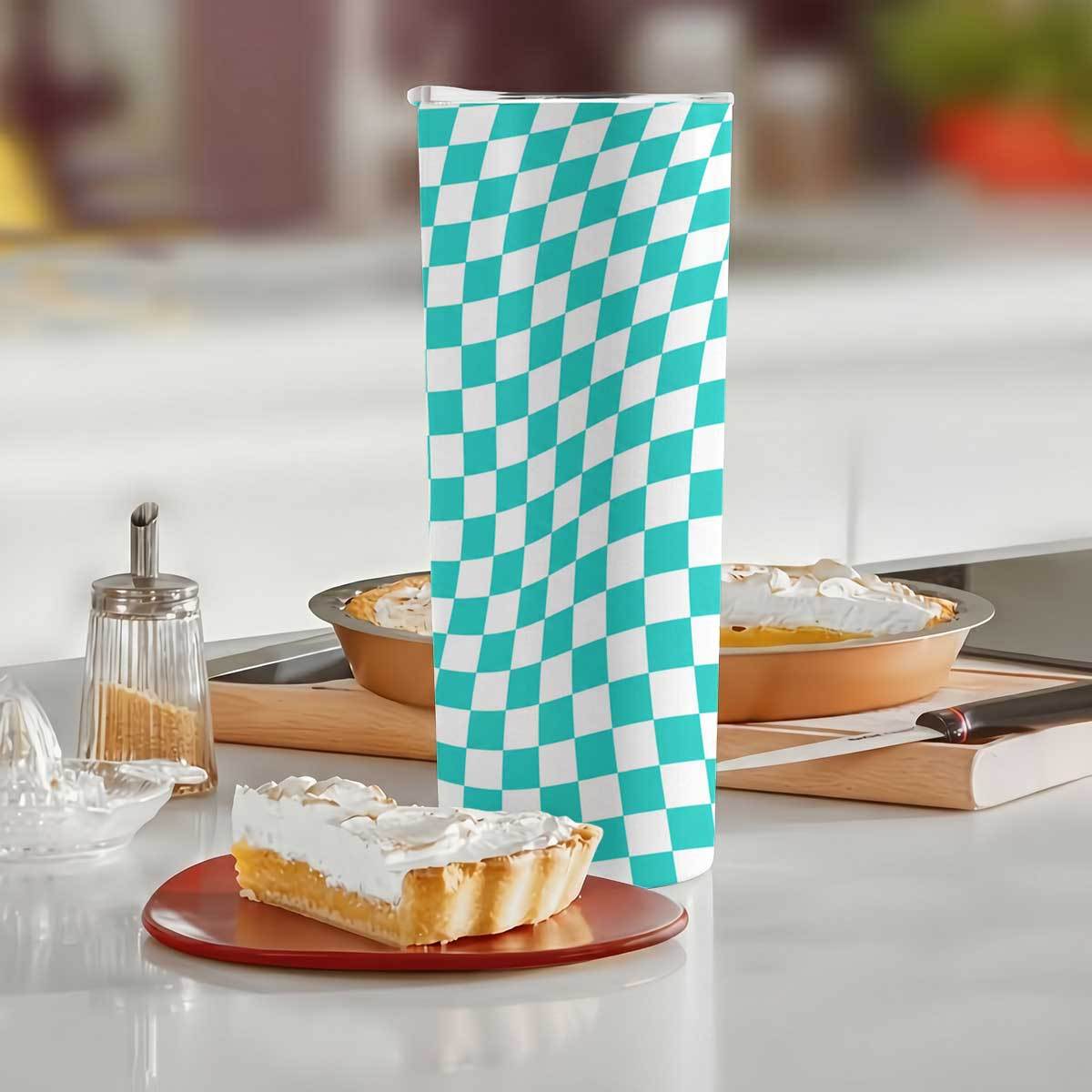 1pc 20oz Teal And White Checke - Tumbler 20Oz White ulasan dan harga